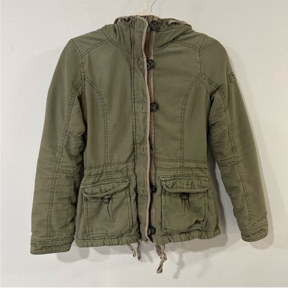 Abercrombie & Fitch Olive Green Parka Hooded Sherpa Jacket Women’s Size Small - Picture 1 of 6